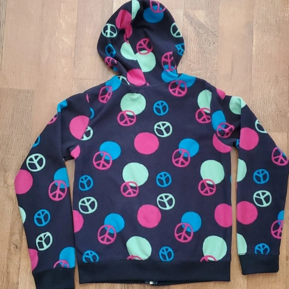 Old Navy‎ Girls Size 14 Lightweight Peace Sign Polka Dot Black Jacket